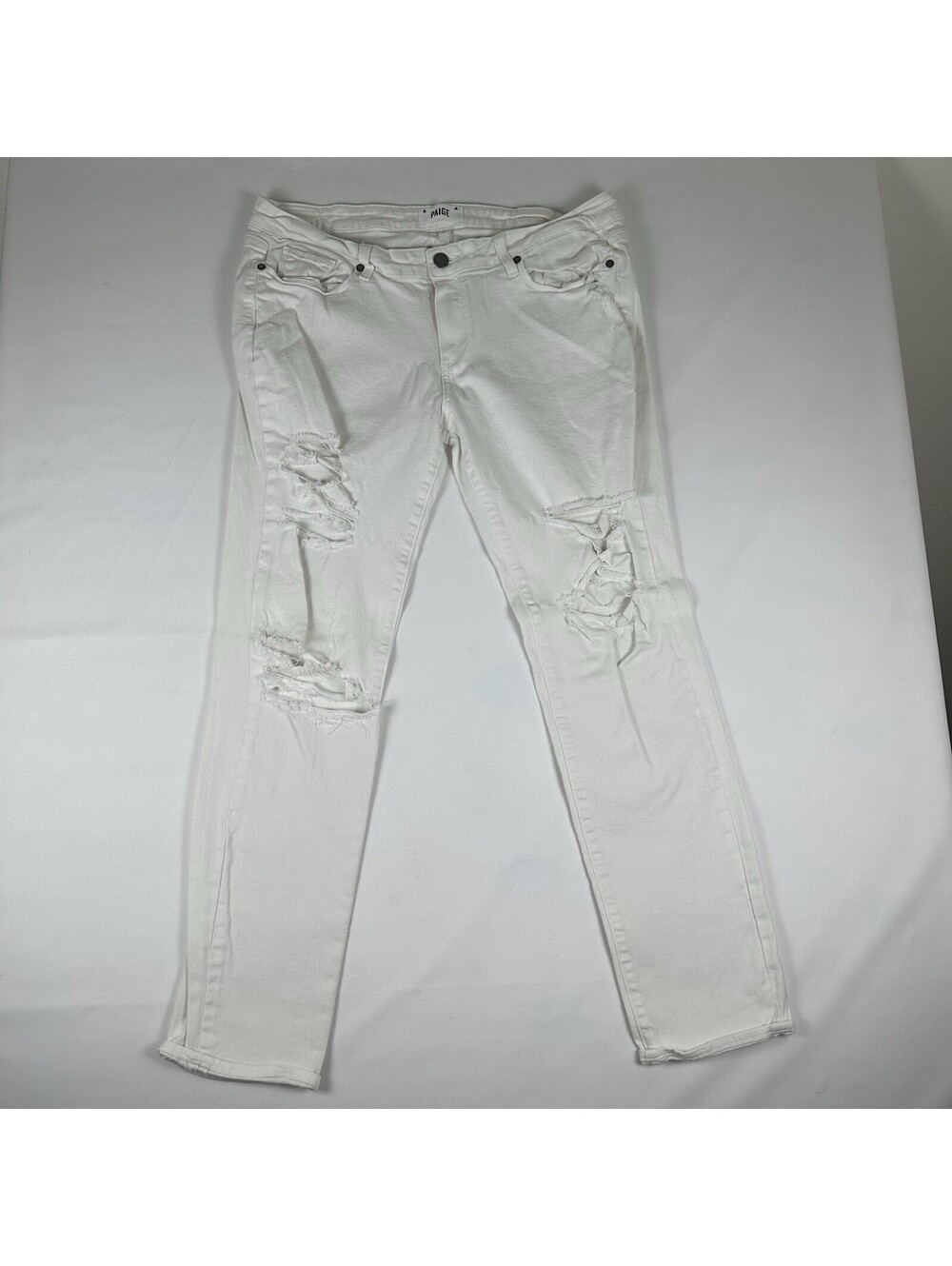 PAIGE Jimmy Jimmy Skinny Jeans White Distressed Destroyed Sz 31